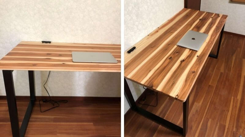 自作した杉の集成材テーブル